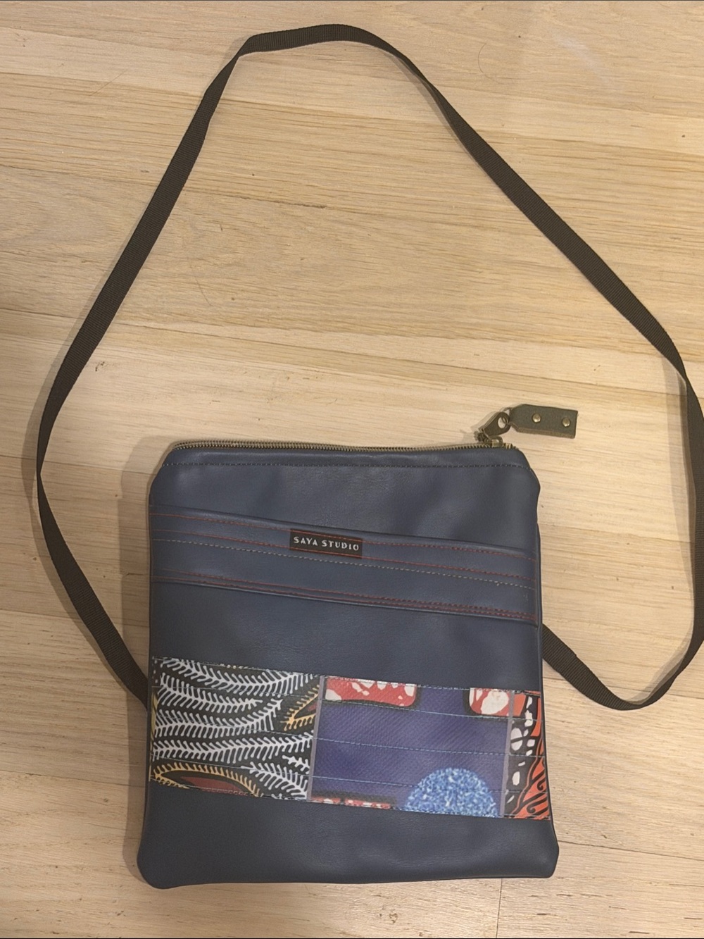 Saya Studio Navy Crossbody Bag with Multicolor Patch Panel
